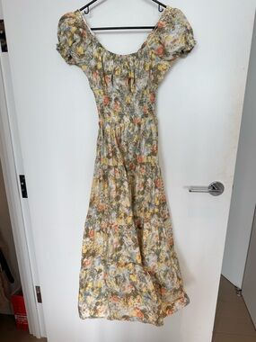 DANIELLE BERNSTEIN Floral Maxi Dress in Yellow, Green & Peach
